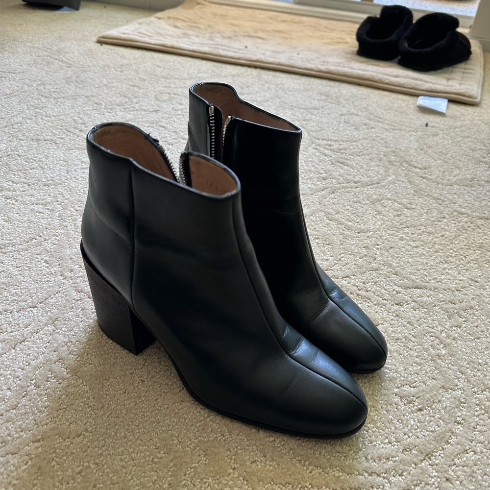 Acne Black Ankle Boots with Block Heel and Side Zipper